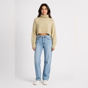 Hausen Tan Neutral Cropped Longsleeve Turtleneck Ribbed Knit Sweater S Small